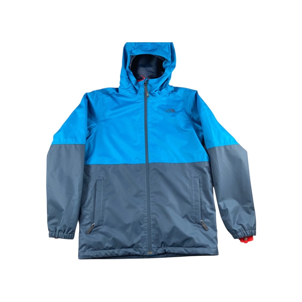 The North Face Boys XL TG‎ 18 20 Blue Gray Colorblock Hooded Rain Jacket